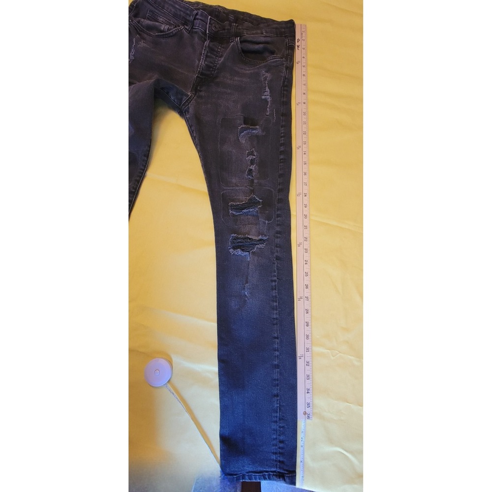 H&M Men's Black Skinny Jeans 32" Distressed Ripped Denim Streetwear Grunge Strch - Picture 14 of 16